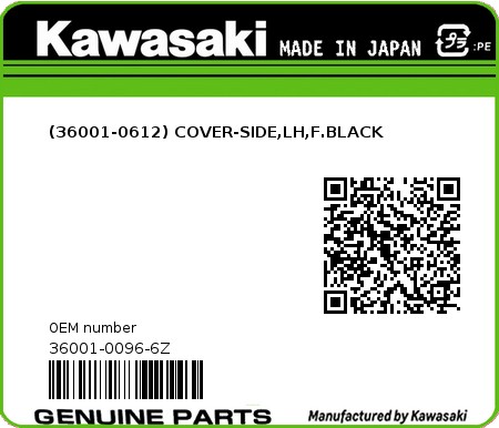 Product image: Kawasaki - 36001-0096-6Z - (36001-0612) COVER-SIDE,LH,F.BLACK 