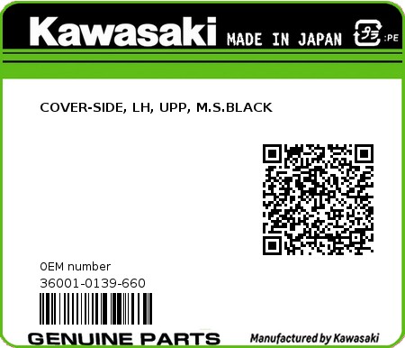 Product image: Kawasaki - 36001-0139-660 - COVER-SIDE, LH, UPP, M.S.BLACK 