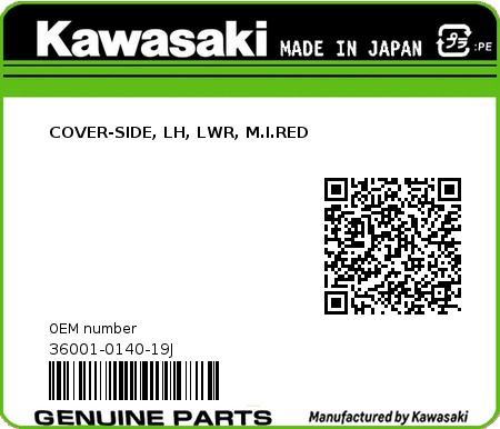 Product image: Kawasaki - 36001-0140-19J - COVER-SIDE, LH, LWR, M.I.RED  0