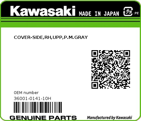 Product image: Kawasaki - 36001-0141-10H - COVER-SIDE,RH,UPP,P.M.GRAY  0