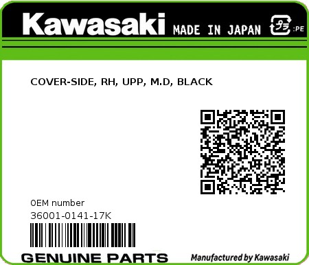 Product image: Kawasaki - 36001-0141-17K - COVER-SIDE, RH, UPP, M.D, BLACK  0