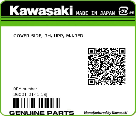 Product image: Kawasaki - 36001-0141-19J - COVER-SIDE, RH, UPP, M.I.RED  0