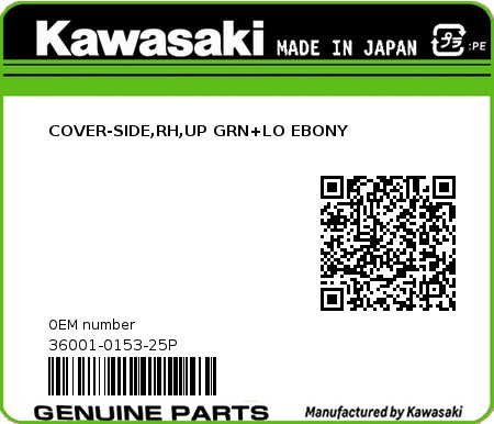 Product image: Kawasaki - 36001-0153-25P - COVER-SIDE,RH,UP GRN+LO EBONY 