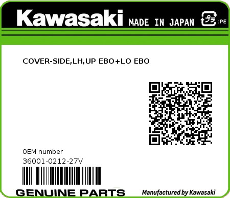 Product image: Kawasaki - 36001-0212-27V - COVER-SIDE,LH,UP EBO+LO EBO 