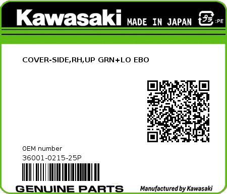 Product image: Kawasaki - 36001-0215-25P - COVER-SIDE,RH,UP GRN+LO EBO 