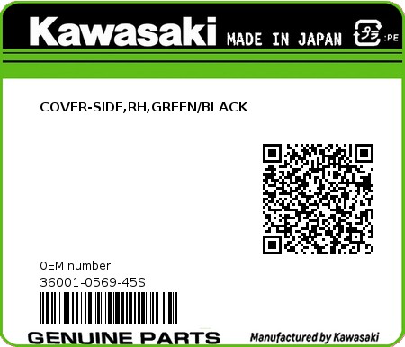 Product image: Kawasaki - 36001-0569-45S - COVER-SIDE,RH,GREEN/BLACK 