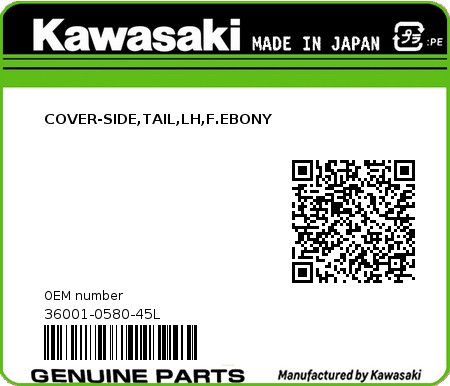 Product image: Kawasaki - 36001-0580-45L - COVER-SIDE,TAIL,LH,F.EBONY  0