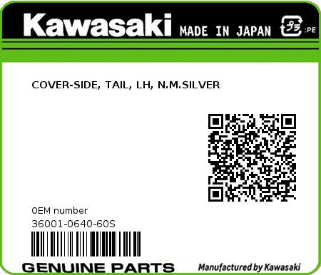 Product image: Kawasaki - 36001-0640-60S - COVER-SIDE, TAIL, LH, N.M.SILVER 