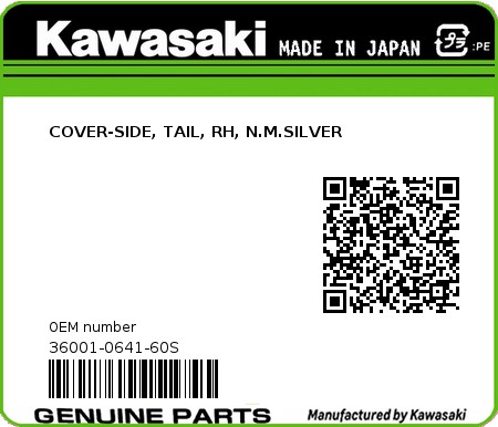 Product image: Kawasaki - 36001-0641-60S - COVER-SIDE, TAIL, RH, N.M.SILVER 