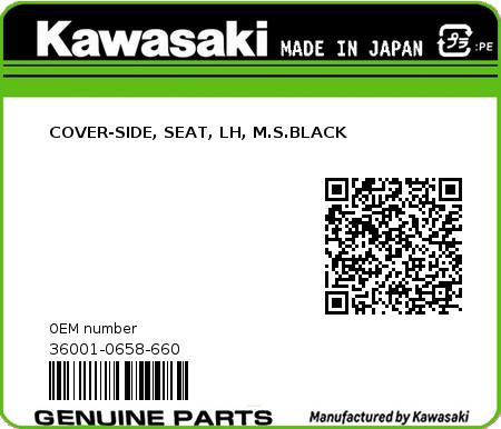 Product image: Kawasaki - 36001-0658-660 - COVER-SIDE, SEAT, LH, M.S.BLACK 