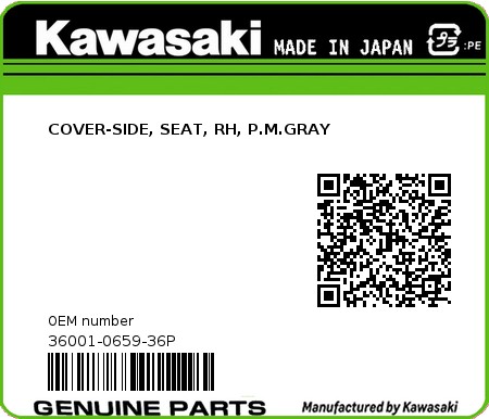 Product image: Kawasaki - 36001-0659-36P - COVER-SIDE, SEAT, RH, P.M.GRAY 