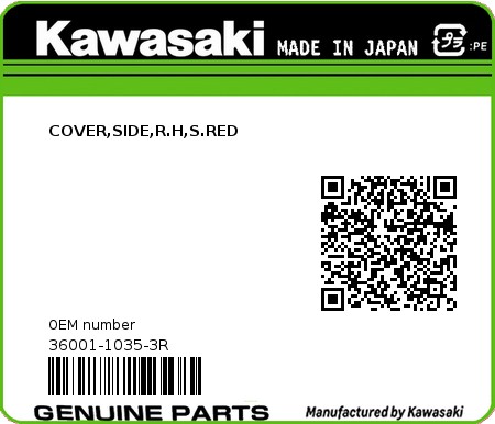 Product image: Kawasaki - 36001-1035-3R - COVER,SIDE,R.H,S.RED  0