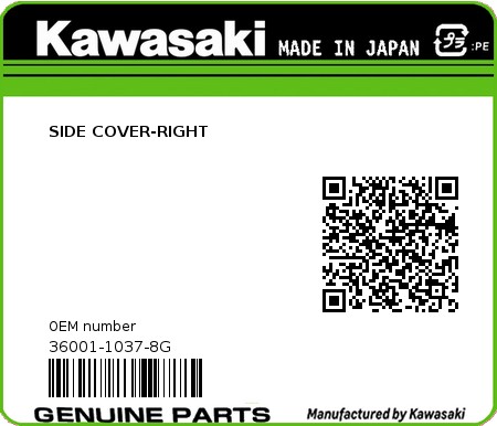 Product image: Kawasaki - 36001-1037-8G - SIDE COVER-RIGHT 