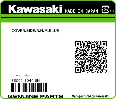 Product image: Kawasaki - 36001-1044-6N - COVER,SIDE,R.H.M.BLUE  0