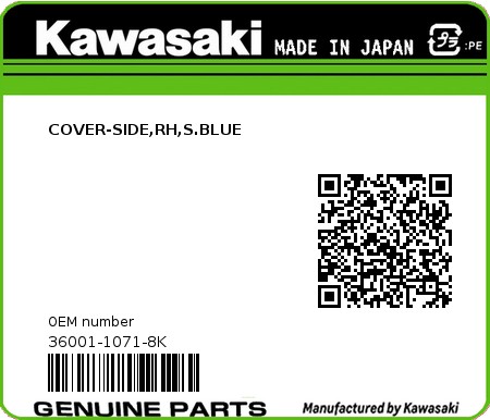 Product image: Kawasaki - 36001-1071-8K - COVER-SIDE,RH,S.BLUE  0