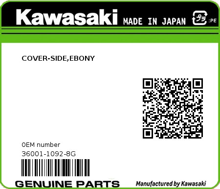 Product image: Kawasaki - 36001-1092-8G - COVER-SIDE,EBONY 