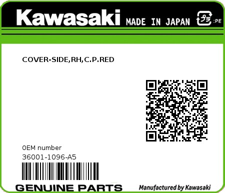 Product image: Kawasaki - 36001-1096-A5 - COVER-SIDE,RH,C.P.RED  0