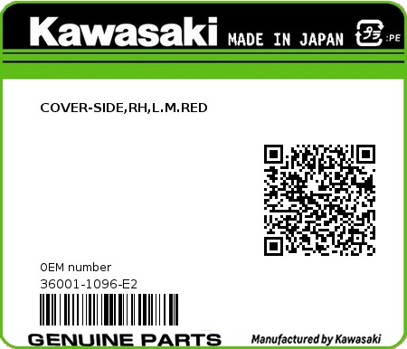 Product image: Kawasaki - 36001-1096-E2 - COVER-SIDE,RH,L.M.RED  0