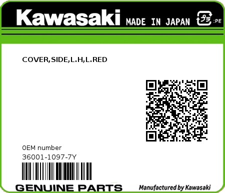 Product image: Kawasaki - 36001-1097-7Y - COVER,SIDE,L.H,L.RED 