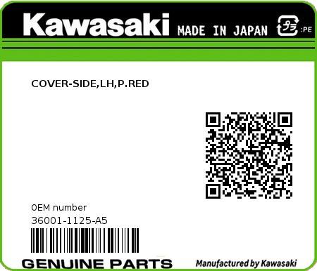 Product image: Kawasaki - 36001-1125-A5 - COVER-SIDE,LH,P.RED  0