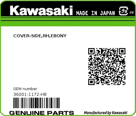 Product image: Kawasaki - 36001-1172-H8 - COVER-SIDE,RH,EBONY  0