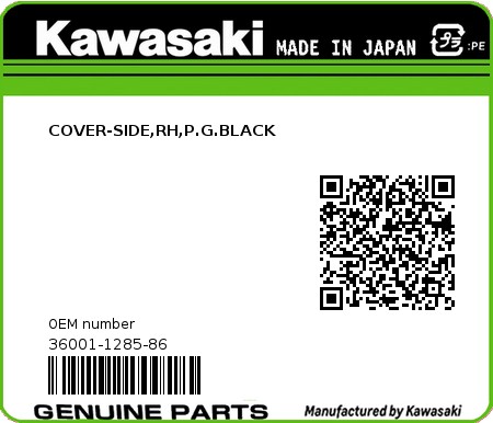 Product image: Kawasaki - 36001-1285-86 - COVER-SIDE,RH,P.G.BLACK 