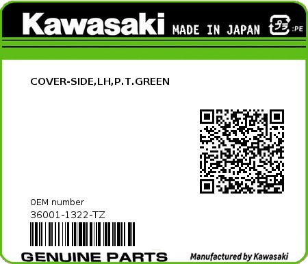 Product image: Kawasaki - 36001-1322-TZ - COVER-SIDE,LH,P.T.GREEN 