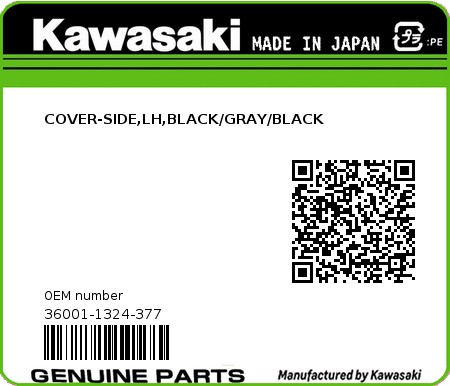 Product image: Kawasaki - 36001-1324-377 - COVER-SIDE,LH,BLACK/GRAY/BLACK 