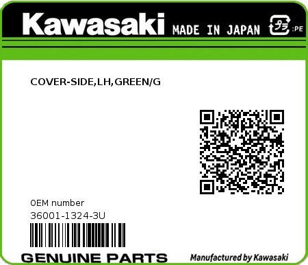 Product image: Kawasaki - 36001-1324-3U - COVER-SIDE,LH,GREEN/G  0