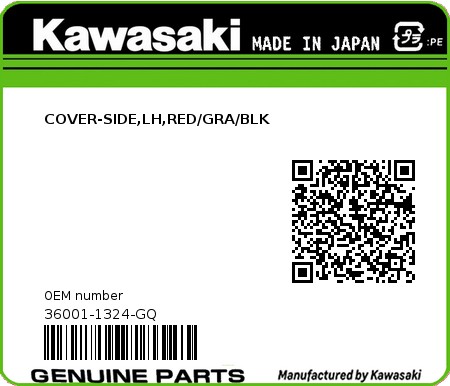 Product image: Kawasaki - 36001-1324-GQ - COVER-SIDE,LH,RED/GRA/BLK  0