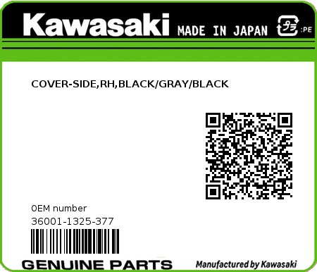 Product image: Kawasaki - 36001-1325-377 - COVER-SIDE,RH,BLACK/GRAY/BLACK  0