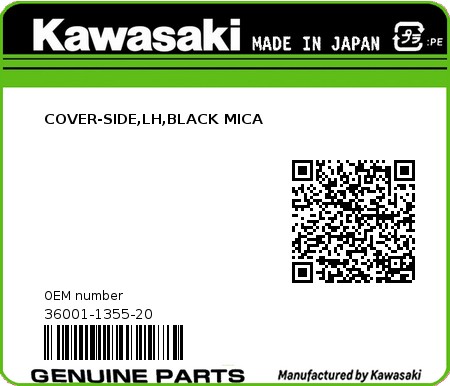 Product image: Kawasaki - 36001-1355-20 - COVER-SIDE,LH,BLACK MICA 