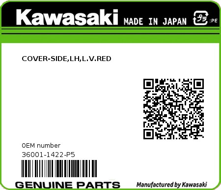 Product image: Kawasaki - 36001-1422-P5 - COVER-SIDE,LH,L.V.RED 