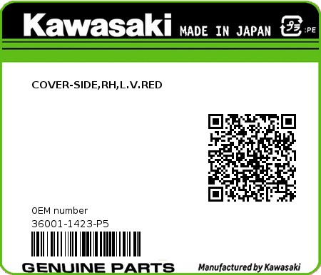 Product image: Kawasaki - 36001-1423-P5 - COVER-SIDE,RH,L.V.RED 