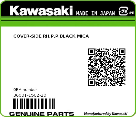 Product image: Kawasaki - 36001-1502-20 - COVER-SIDE,RH,P.P.BLACK MICA  0