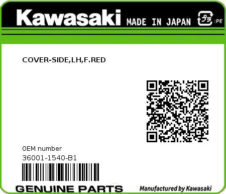 Product image: Kawasaki - 36001-1540-B1 - COVER-SIDE,LH,F.RED 