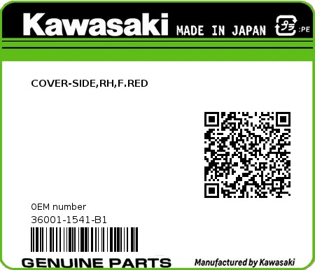 Product image: Kawasaki - 36001-1541-B1 - COVER-SIDE,RH,F.RED  0