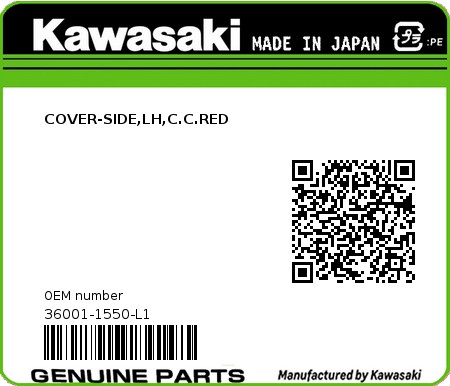 Product image: Kawasaki - 36001-1550-L1 - COVER-SIDE,LH,C.C.RED 