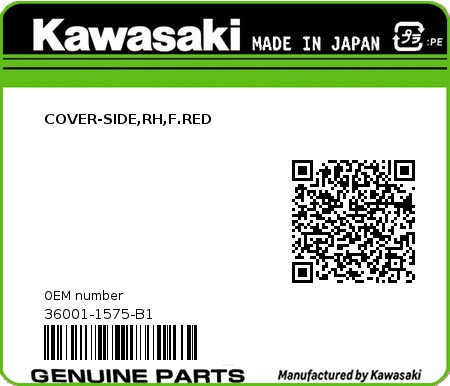 Product image: Kawasaki - 36001-1575-B1 - COVER-SIDE,RH,F.RED  0
