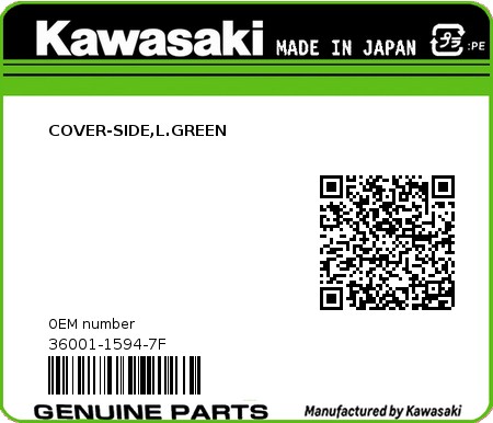 Product image: Kawasaki - 36001-1594-7F - COVER-SIDE,L.GREEN 