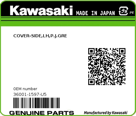 Product image: Kawasaki - 36001-1597-U5 - COVER-SIDE,LH,P.J.GRE  0