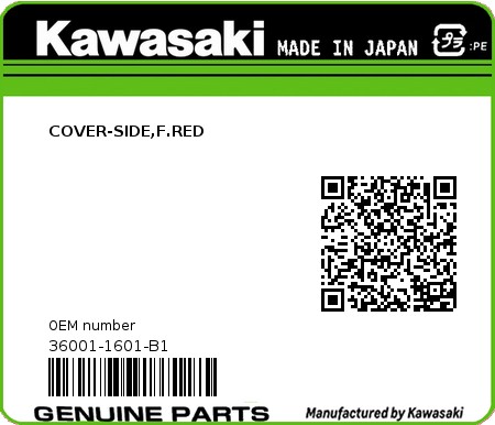 Product image: Kawasaki - 36001-1601-B1 - COVER-SIDE,F.RED 