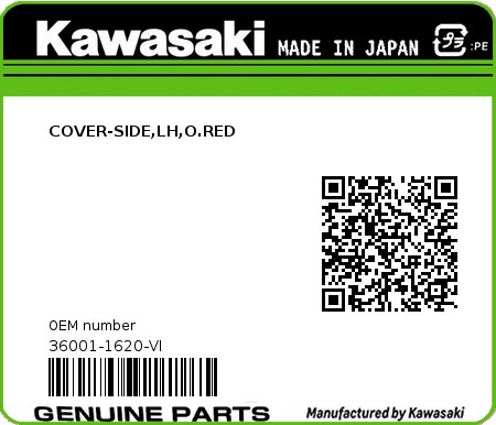 Product image: Kawasaki - 36001-1620-VI - COVER-SIDE,LH,O.RED  0