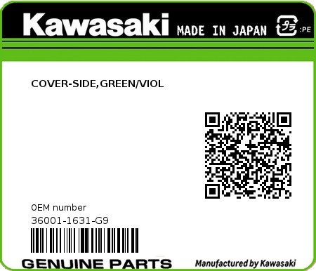 Product image: Kawasaki - 36001-1631-G9 - COVER-SIDE,GREEN/VIOL 