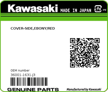 Product image: Kawasaki - 36001-1631-J3 - COVER-SIDE,EBONY/RED 