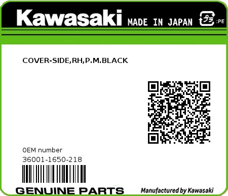 Product image: Kawasaki - 36001-1650-218 - COVER-SIDE,RH,P.M.BLACK 