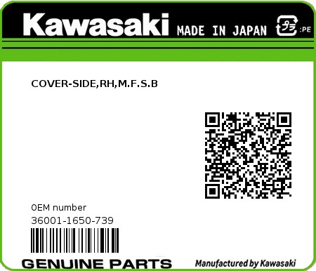 Product image: Kawasaki - 36001-1650-739 - COVER-SIDE,RH,M.F.S.B  0