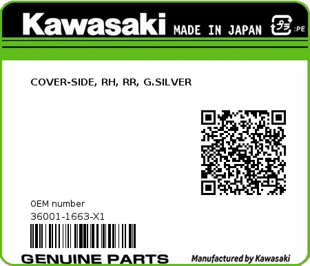 Product image: Kawasaki - 36001-1663-X1 - COVER-SIDE, RH, RR, G.SILVER 