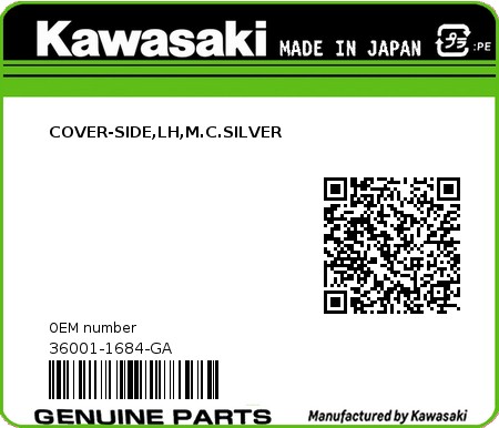 Product image: Kawasaki - 36001-1684-GA - COVER-SIDE,LH,M.C.SILVER  0