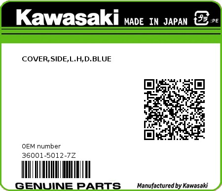 Product image: Kawasaki - 36001-5012-7Z - COVER,SIDE,L.H,D.BLUE  0